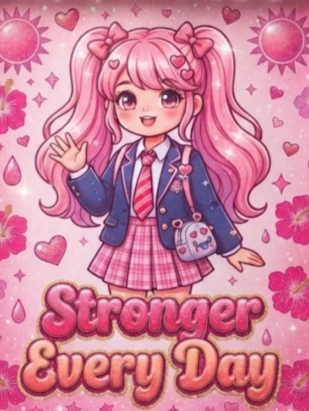 8.5x11 Cardstock Kawaii Pink 'Stronger Every Day' Decorative Print
